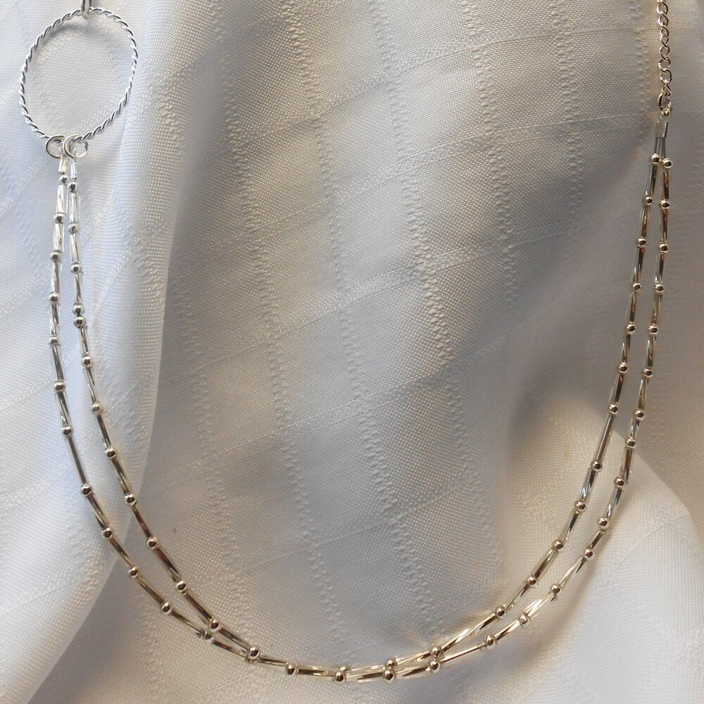 No572 Magnificent handmade necklace with rows of glass tubes and earrings